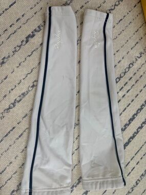 Rapha White Arm Warmers with Navy Side Stripe